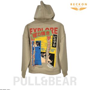 PULL & BEAR UNISEX DROP SHOULDER HOODIE – BEIGE - Image 3