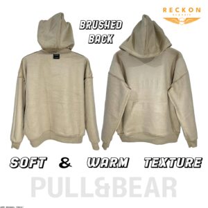 PULL & BEAR UNISEX DROP SHOULDER HOODIE – BEIGE - Image 4