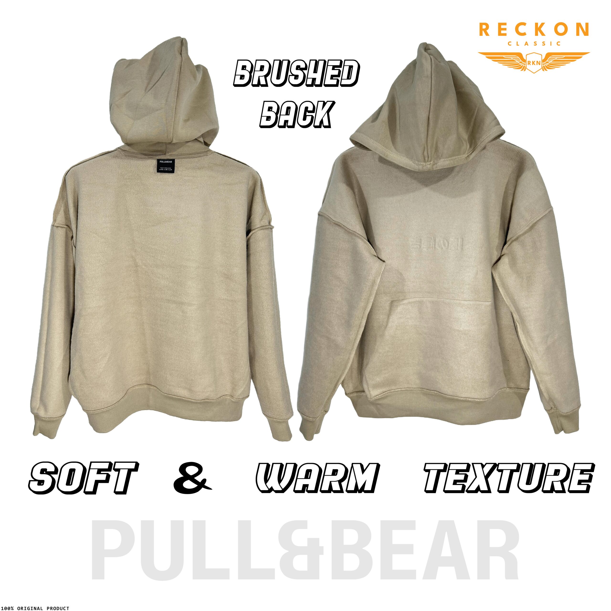 PULL & BEAR UNISEX DROP SHOULDER HOODIE – BEIGE - Image 4